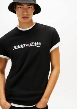 TOMMY JEANS - Tommy Jeans ανδρικό T-shirt με λογότυπο Regular Fit - DM0DM22548 Μαύρο