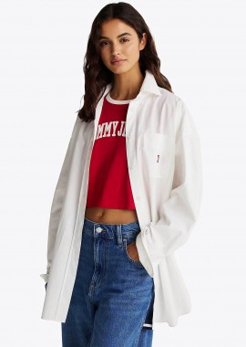 Tommy Jeans γυναικείο πουκάμισο με τσέπη στο στήθος και λογότυπο Oversized Fit - DW0DW19357 Λευκό