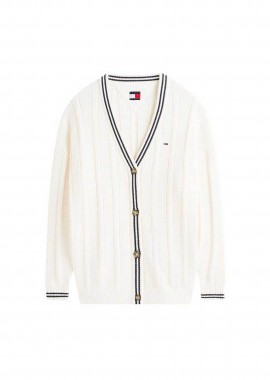 Tommy Jeans γυναικεία πλεκτή ζακέτα μονόχρωμη με κεντημένο λογότυπο Oversized Fit - DW0DW22026 Λευκό