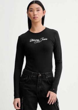 Tommy Jeans γυναικεία μακρυμάνικη μπλούζα Slim Fit - DW0DW21844 Μαύρο