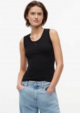 Tommy Jeans γυναικείο τοπ αμάνικο με λογότυπο Slim Fit - DW0DW20673 Μαύρο