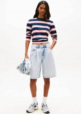 TOMMY JEANS - Tommy Jeans γυνακεία denim βερμούδα με πιέτες Loose Fit - DW0DW22709 Denim Blue Ανοιχτό