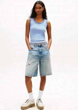 Tommy Jeans γυνακεία βερμούδα denim Distressed Loose - DW0DW22696 Denim Blue