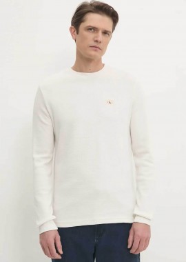 CALVIN KLEIN JEANS - Calvin Klein Jeans ανδρική μακρυμάνικη μπλούζα με waffle pattern και λογότυπο - J30J327117 Εκρού
