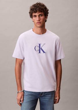 CALVIN KLEIN JEANS - Calvin Klein Jeans ανδρικό T-shirt μονόχρωμο με λογότυπο - LV04RB862G Λιλά
