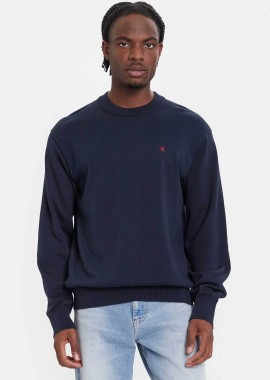 CALVIN KLEIN JEANS - Calvin Klein Jeans ανδρικό βαμβακερό πουλόβερ με λογότυπο Regular Fit - LV04RC309G Σκούρο Μπλε