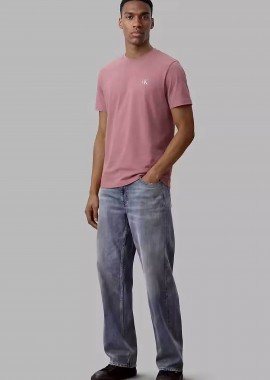 CALVIN KLEIN JEANS - Calvin Klein Jeans ανδρικό T-shirt μονόχρωμο με λογότυπο Regular Fit - LV04RD254G Ροζ