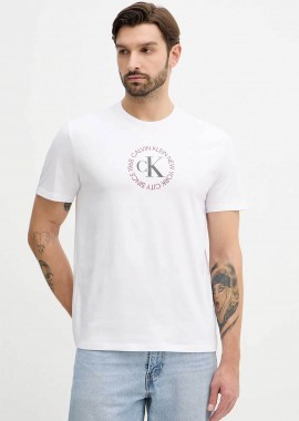 Calvin Klein Jeans ανδρικό T-shirt μονόχρωμο με λογότυπο Regular Fit - LV14RE816G Λευκό