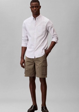 CALVIN KLEIN JEANS - Calvin Klein Jeans ανδρική βερμούδα cargo με ελαστική μέση και λογότυπο Regular Fit - LV04RB618G Λαδί