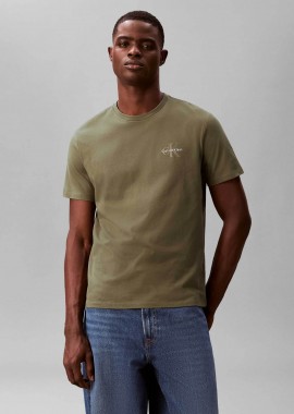 Calvin Klein Jeans ανδρικό T-shirt μονόχρωμο με λογότυπο Regular Fit - LV04RF278G Λαδί