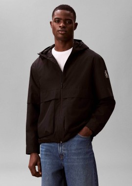 Calvin Klein Jeans ανδρικό μπουφάν μονόχρωμο με λογότυπο και κουκούλα Regular Fit - LV04RF500G Μαύρο