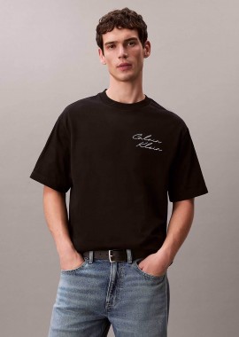 Calvin Klein Jeans ανδρικό T-shirt μονόχρωμο με λογότυπο Relaxed Fit - LV04RE828G Μαύρο