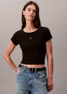 Calvin Klein Jeans γυναικείο T-shirt μονόχρωμο με λογότυπο Slim Fit - LV047C200G Μαύρο
