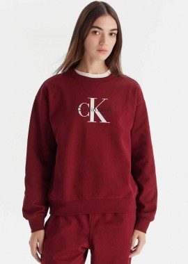 CALVIN KLEIN JEANS - Calvin Klein Jeans γυναικεία μπλούζα φούτερ μονόχρωμη με λογότυπο Relaxed Fit - LV047B234G Μπορντό