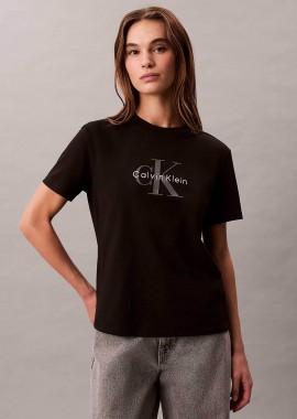 CALVIN KLEIN JEANS - Calvin Klein Jeans γυναικείο T-shirt μονόχρωμο με λογότυπο Regular Fit - LV047B865G Μαύρο