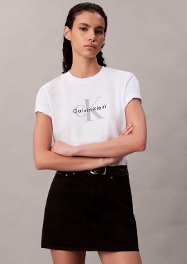 CALVIN KLEIN JEANS - Calvin Klein Jeans γυναικείο T-shirt μονόχρωμο με λογότυπο Regular Fit - LV047B865G Λευκό