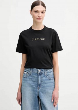 Calvin Klein Jeans γυναικείο T-shirt μονόχρωμο με λογότυπο Slim Fit - LV047E821G Μαύρο