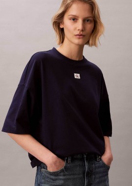 CALVIN KLEIN JEANS - Calvin Klein Jeans γυναικείο T-shirt μονόχρωμο με λογότυπο Oversized Fit - LV047D204G Μπλε Σκούρο
