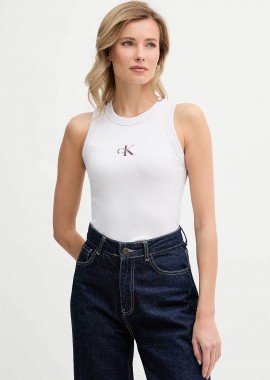 CALVIN KLEIN JEANS - Calvin Klein Jeans γυναικείο τοπ αμάνικο ribbed - LV047E200G Λευκό - Κόκκινο