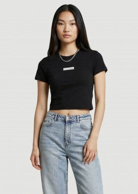 CALVIN KLEIN JEANS - Calvin Klein Jeans γυναικείο T-shirt μονόχρωμο με λογότυπο Slim Fit - LV047F842G Μαύρο
