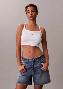 Calvin Klein Jeans γυναικείο τοπ αμάνικο ribbed - LV047F221G Λευκό