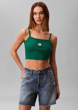 CALVIN KLEIN JEANS - Calvin Klein Jeans γυναικείο τοπ αμάνικο ribbed - LV047F221G Πράσινο