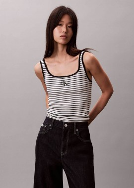 CALVIN KLEIN JEANS - Calvin Klein Jeans γυναικείο τοπ αμάνικο με ριγέ σχέδιο ribbed - LV047F832G Ασπρόμαυρο