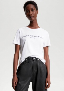 TOMMY HILFIGER - Tommy Hilfiger γυναικείο T-shirt με logo print Regular Fit - WW0WW40276 Λευκό
