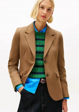 TOMMY HILFIGER - Tommy Hilfiger γυναικείο σακάκι μονόχρωμο Regular Fit - WW0WW46662 Καφέ