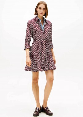 TOMMY HILFIGER - Tommy Hilfiger γυναικείο mini φόρεμα σεμιζιέ με all-over flag logo pattern Slim Fit - WW0WW48629 Μπορντό