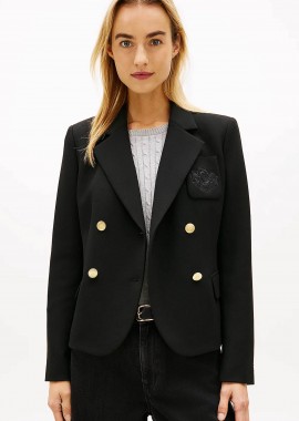 TOMMY HILFIGER - Tommy Hilfiger γυναικείο σακάκι με σταυρωτό κλείσιμο και τσέπη με κεντημένο logo crest Slim Fit - WW0WW48696 Μαύρο