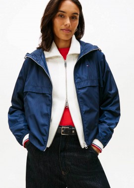 TOMMY HILFIGER - Tommy Hilfiger γυναικείο αντιανεμικό jacket με κουκούλα και logo flag Regular Fit - WW0WW48001 Μπλε Σκούρο