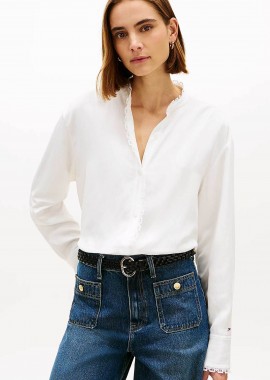 TOMMY HILFIGER - Tommy Hilfiger γυναικείο πουκάμισο με δαντέλα στα τελειώματα Oversized Fit - WW0WW48654 Εκρού