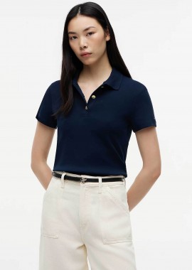 TOMMY HILFIGER - Tommy Hilfiger γυναικεία μπλούζα πόλο με χρυσά κουμπιά Slim Fit - WW0WW49252 Μπλε Σκούρο