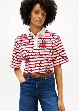 Tommy Hilfiger γυναικεία μπλούζα πόλο με floral print Relaxed Fit - WW0WW48723 Κόκκινο