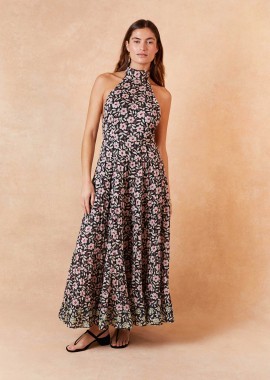 Rixo γυναικείο maxi φόρεμα βαμβακερό με floral print 