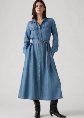 LEVI'S - Levi's® γυναικείο midi φόρεμα denim σεμιζιέ με ζώνη Standard Fit