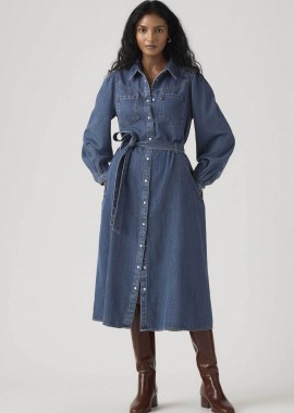 LEVI'S - Levi's® γυναικείο denim midi φόρεμα σεμιζιέ με ζώνη Standard Fit