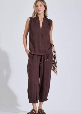 BILL COST - Bill Cost γυναικεία παντελόνα με ελαστική μέση cropped Relaxed Fit - 10-280575-0 Καφέ