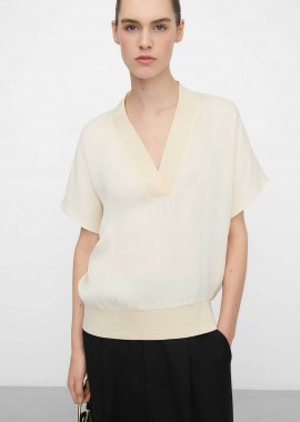 Adolfo Domínguez γυναικείο Τ-Shirt σατέν V λαιμόκοψη - 272102514 Μπεζ