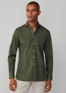 Hackett ανδρικό πουκάμισο stretch poplin με κεντημένο λογότυπο Tailored Fit - HM3010540 Πράσινο Σκούρο