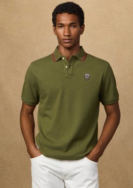 HACKETT - Hackett ανδρική μπλούζα πόλο πικέ με logo patch Classic Fit - HM5600082 Πράσινο