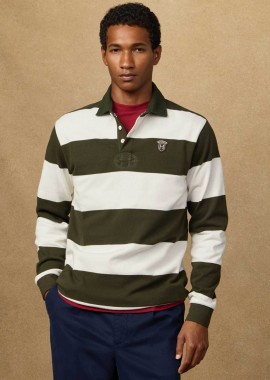 HACKETT - Hackett ανδρική μπλούζα πόλο με ριγέ σχέδιο και logo patch Classic Fit - HM5700009 Λευκό