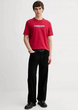 CALVIN KLEIN - Calvin Klein ανδρικό T-shirt με logo print Regular Fit - LV04RE820G Κόκκινο
