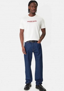 CALVIN KLEIN - Calvin Klein ανδρικό T-shirt με logo print Regular Fit - LV04RE820G Κρέμ
