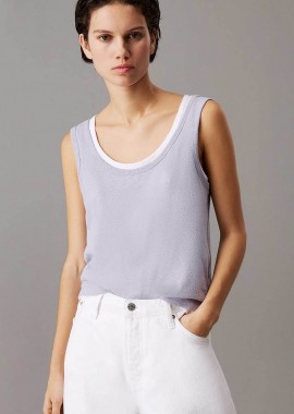 CALVIN KLEIN - Calvin Klein γυναικείο αμάνικο τοπ με λινάρι Slim Fit - K20K208396 Λιλά