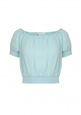 DKNY - DKNY γυναικείο τοπ cropped μονόχρωμο - DJ5W2110 Γαλάζιο