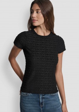 DKNY γυναικεία μπλούζα με all-over logo print μονόχρωμη - DJ5T1571 Μαύρο