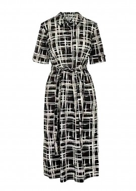 DKNY γυναικείο midi φόρεμα σεμιζιέ με all-over print - DD5A1120 Ασπρόμαυρο