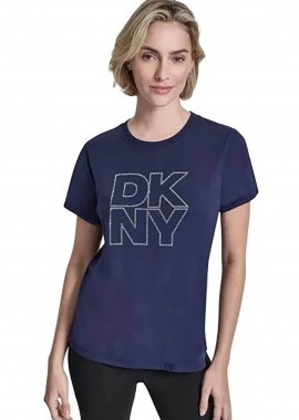 DKNY γυναικείο T-shirt με logo print απο στρας - DP6T1533 Σκούρο Μπλε